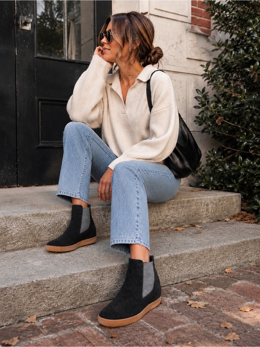 Sorel Out N About Chelsea Wedge Booties Black Suede Gum Sole US 9